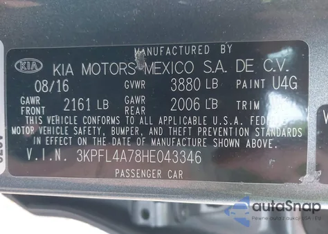 2017 Kia Forte S from USA, damaged, VIN 3KPFL4A78HE043346